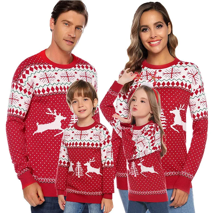 2025 New Christmas Matching Sweaters for Women Men Couples Knitwear Jacquard Elk Print Jumpers Full Sleeve Warm Soft Pullovers