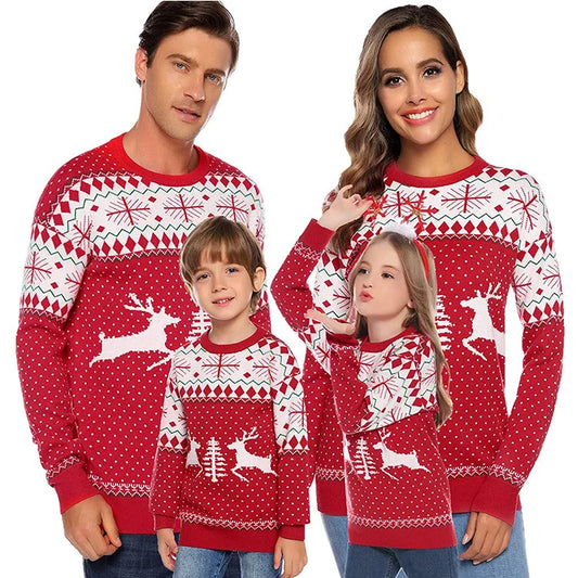 2025 New Christmas Matching Sweaters for Women Men Couples Knitwear Jacquard Elk Print Jumpers Full Sleeve Warm Soft Pullovers
