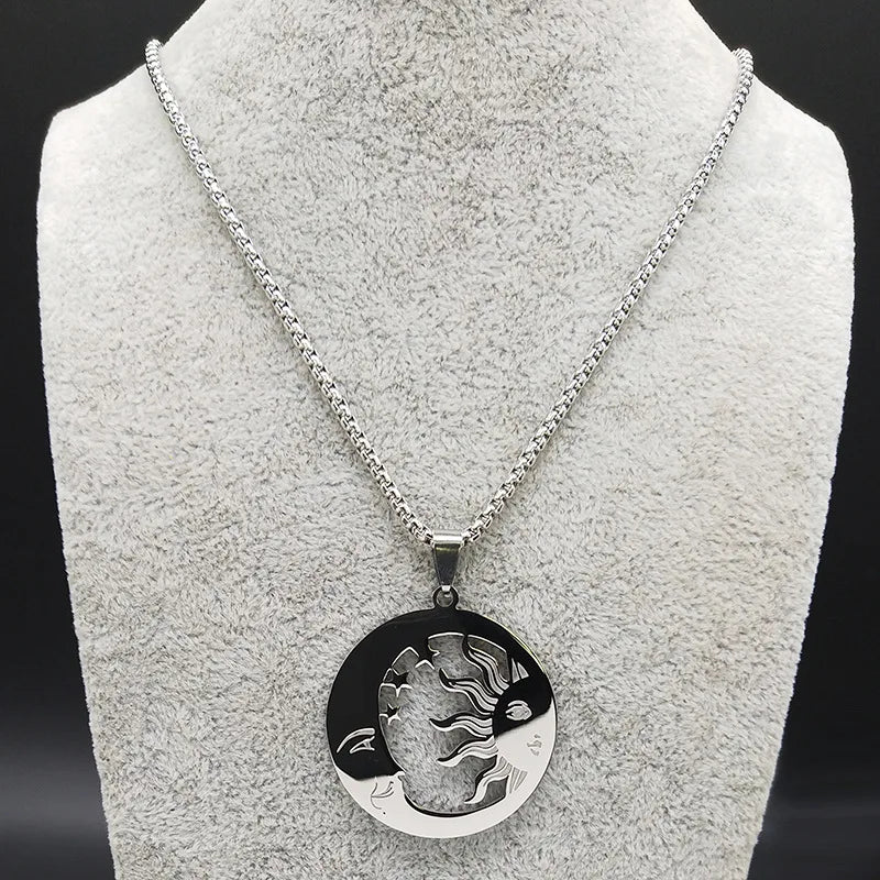 2024 New fashion stone Invisible Moon Crescent Worship necklace men's pendant Pendant Hip stainless steel men's sweater chain je