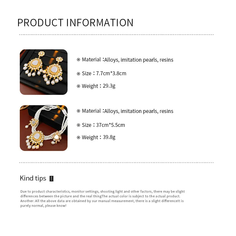Vintage Light Luxury Wedding Jewelry Set for Women Water Drop Pearl Earrings Versatile High-end Retro Exaggerated Necklace