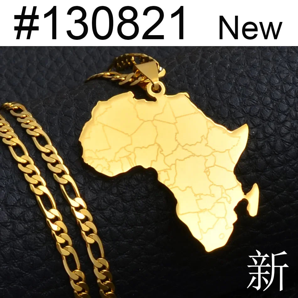 3.8CM African Map Pendant Necklaces for Women and Men Nigeria Congo Ghana Sudan Hiphop Jewelry #130821