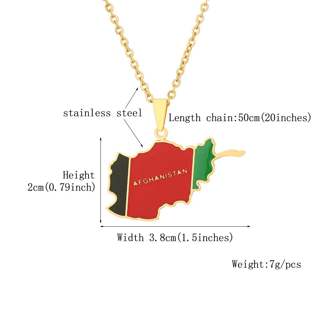 2024 New fashion stainless steel Afghanistan map necklace for men and women geometric titanium steel pendant ethnic style collar