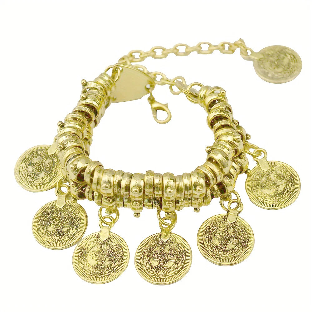 Vintage Silvery Golden Coins Bracelet for Women Men Boho Hippie Beach Party Afghan Turkish Marseille Ethnic Bracelets Jewelry