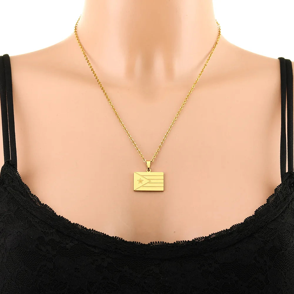 2024 new fashion stainless just wear with love shaped Puerto Rico flag pendant necklace temperament everything collarbone chain