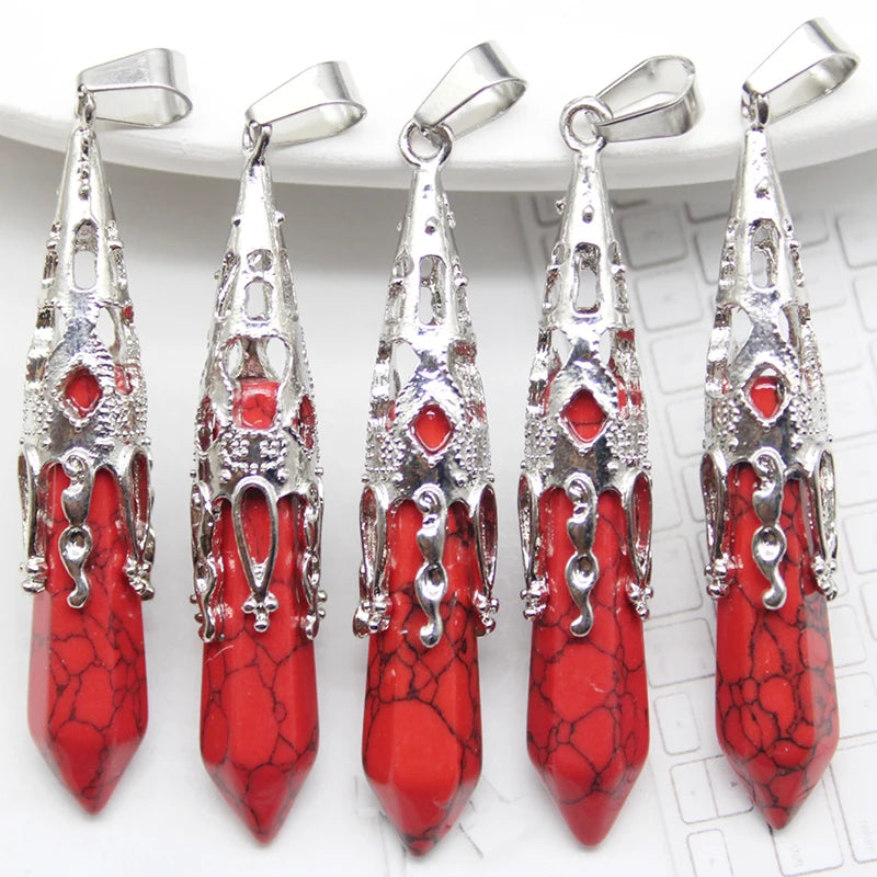 16pcs Crystal Pendulum for Divination Dowsing Natural Gem Stone Amethyst Hexagon Pendant For DIY Jewelry Making Necklace Pendant