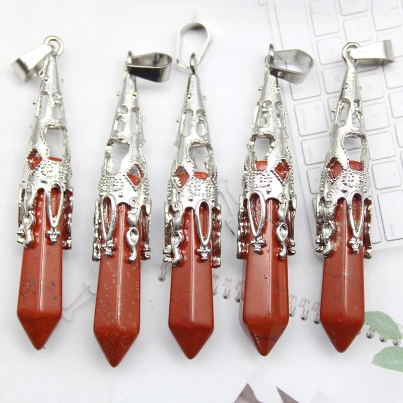 16pcs Crystal Pendulum for Divination Dowsing Natural Gem Stone Amethyst Hexagon Pendant For DIY Jewelry Making Necklace Pendant