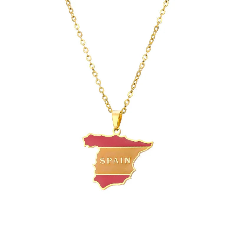 2024 new fashion stainless just Spanish map pendant necklace temperament everything collarbone chain birthday anniversary gift
