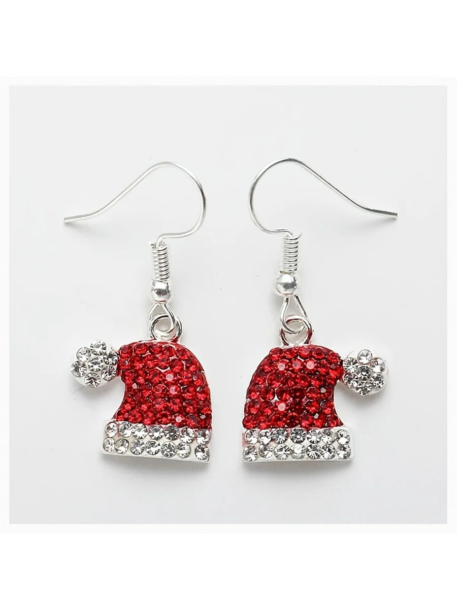 1 Pair Women's Cute Christmas Hat Earrings with Deer Christmas Hat Synthetic Zirconia Stud Earrings Christmas Ornament Gift