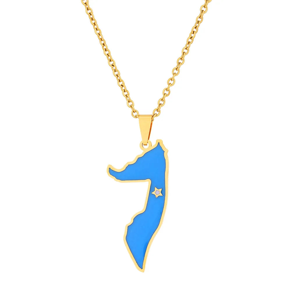 2024 New fashion stainless steel Somali drip oil map necklace for women and men couples ethnic style accessory collarbone chain