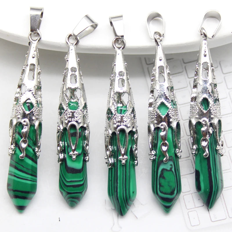 16pcs Crystal Pendulum for Divination Dowsing Natural Gem Stone Amethyst Hexagon Pendant For DIY Jewelry Making Necklace Pendant