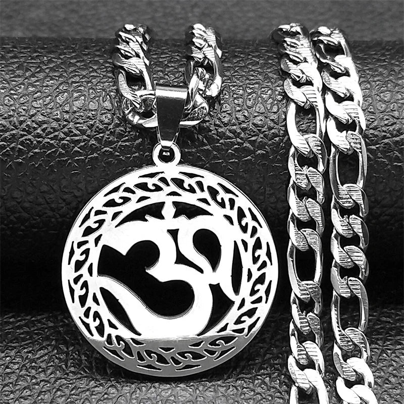 Yoga Pendant Necklaces For Men Women Gold Color Stainless Steel OHM Hindu Buddhist AUM OM Hip Hop Chain Jewelry Gift