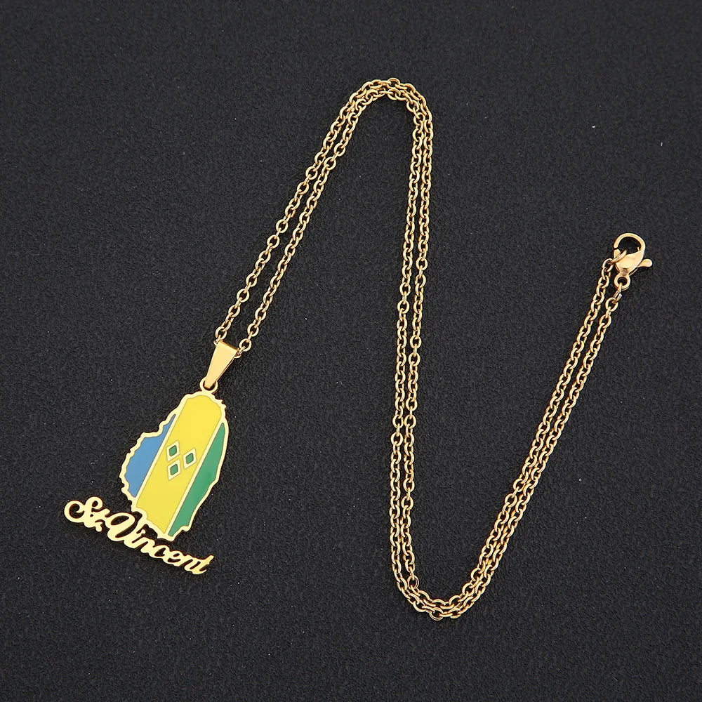 2024 New fashion stainless steel Saint Vincent Map necklace for men and women geometric titanium steel pendant ethnic style coll