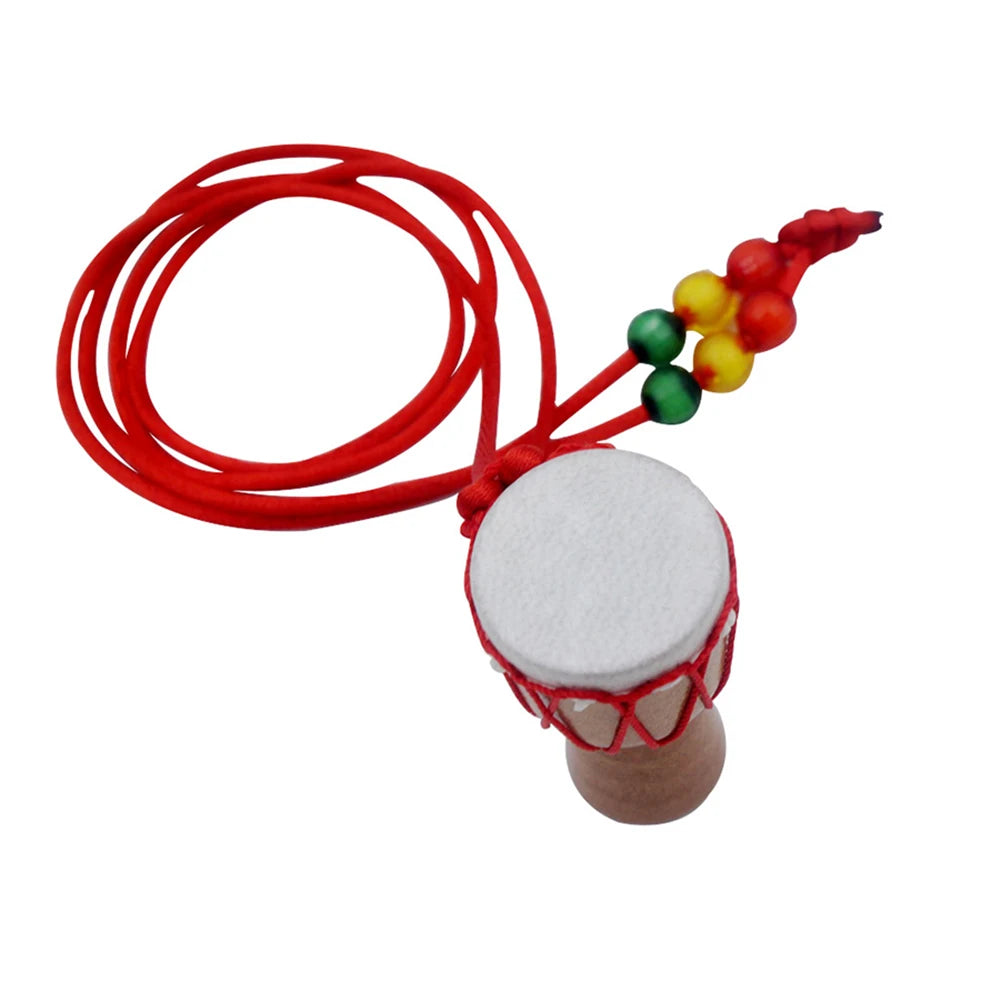 1pc African Drum Necklace Handmade Wood Drum decorative Necklace African Hand Drum Pendant Authentic Musical Instrument Necklace