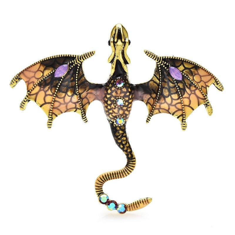 Wuli&baby Enamel Dragon Brooches For Women Men 6-color Rhinestone Flying Legand Animal Party Office Brooch Pins Gifts