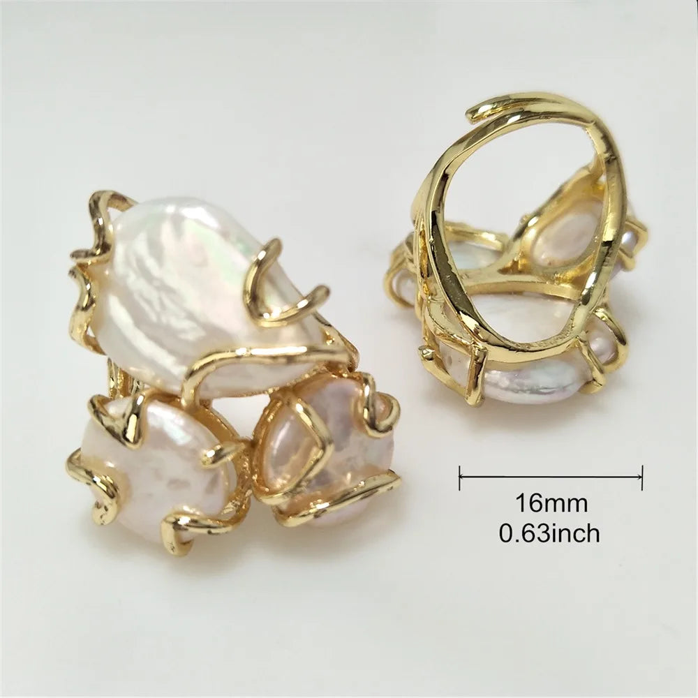 1Pcs Natural Freshwater Pearl Rings,Goden Plated Adjustable Ring Jewelry For Beautiful Women Valentines Gift RG052