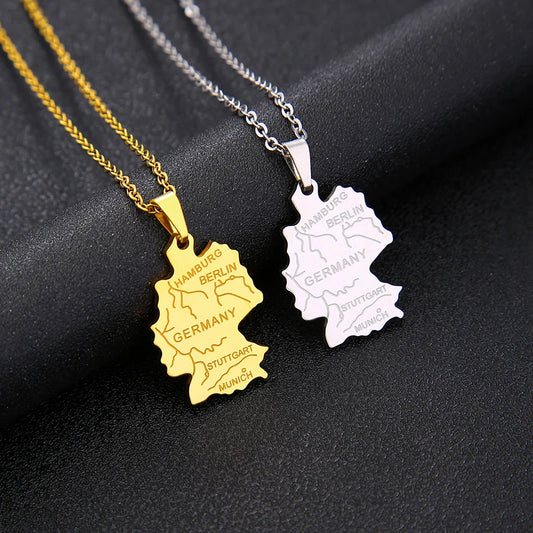 2024 new fashion stainless steel German map necklace for men and women geometric national style collarbone chain anniversary sma