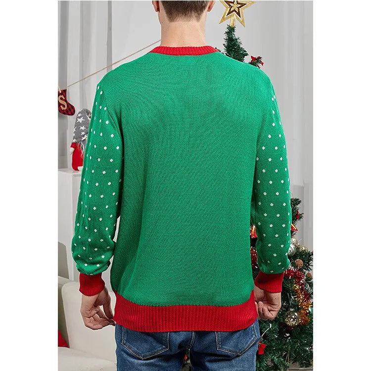2025 Winter Mens Christmas Sweater Cute Elk Print Jacquard Knitwear Full Sleeve O Neck Knit Jumper Xmas Look Soft Warm Pullover