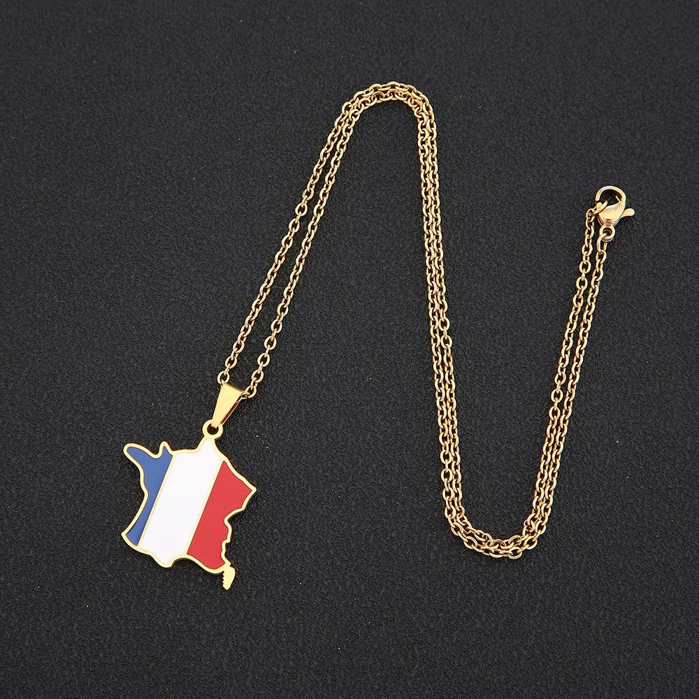 2024 new fashion stainless steel French map necklace for women and men couples ethnic style accessory collarbone chain anniversa