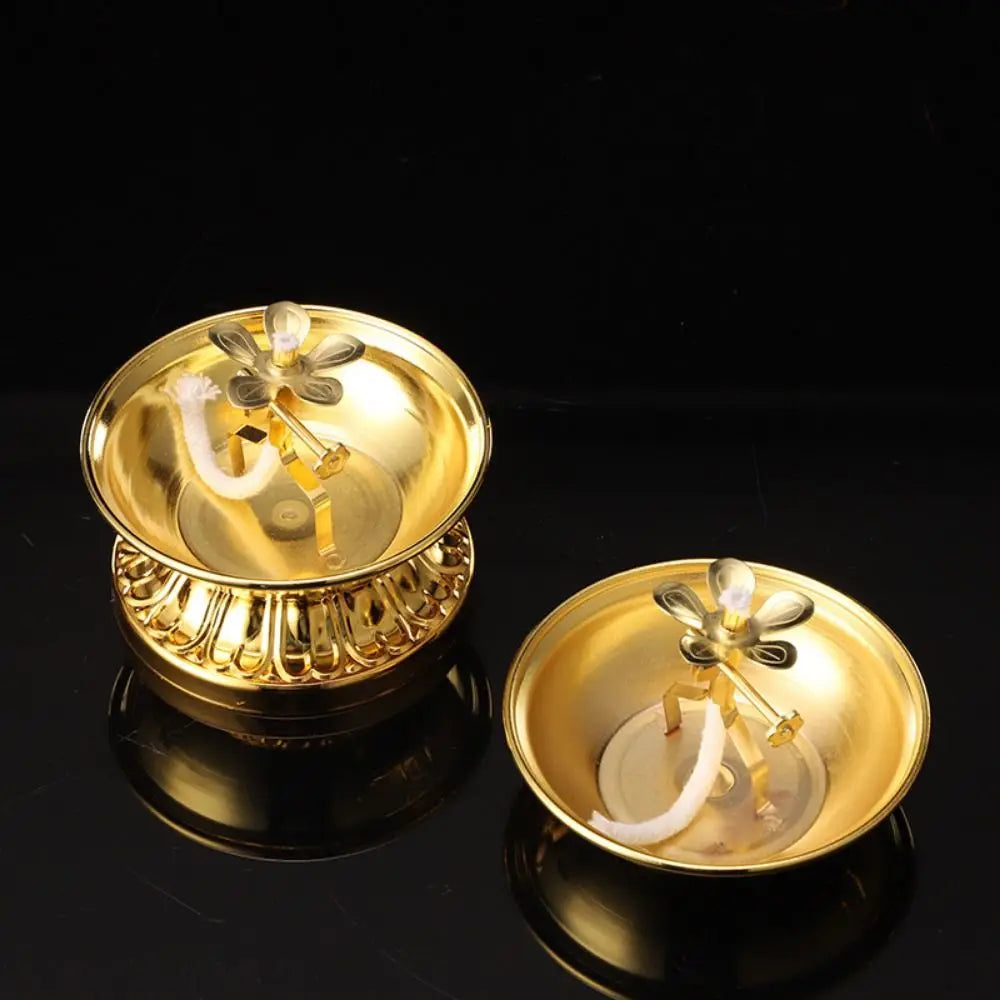 Vintage Anti-slip Alloy Oil Lamp Adjustable Exquisite Butter Lamp Holder High-legged Oil Dish Ornaments Buddha Hall