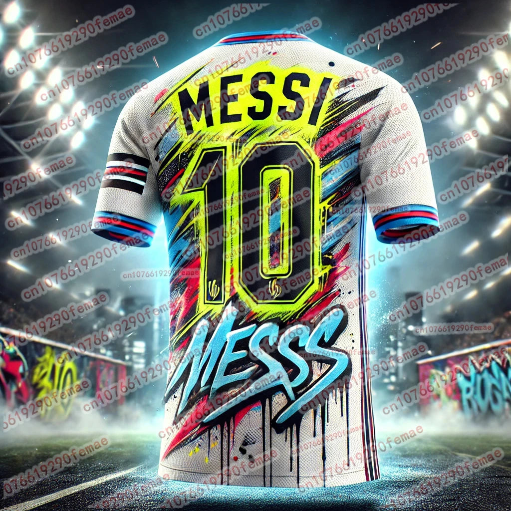 Summer Hot Selling Messi Fashion Graffiti Style Sports Jersey T-shirt Daily Outdoor Breathable Quick Drying Sweat Wicking Jersey