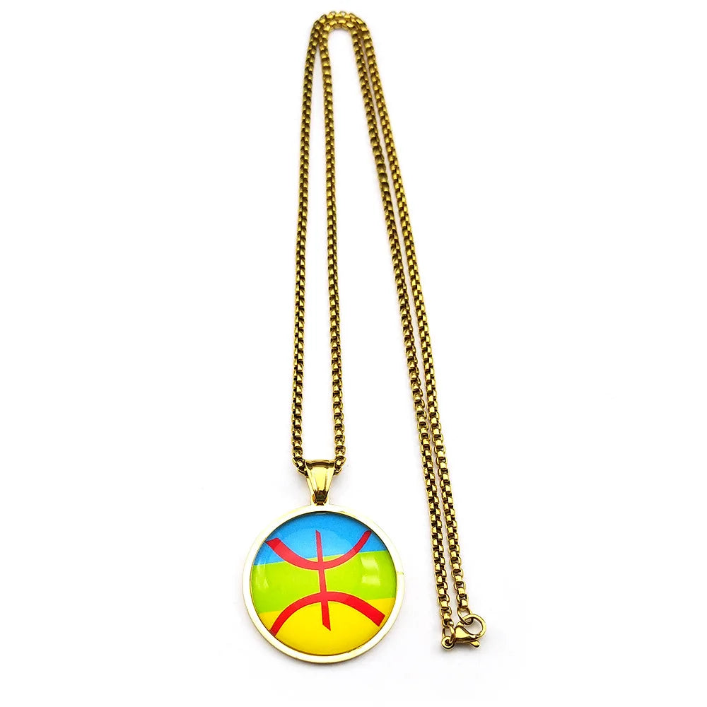 The new fashionable African Berber symbol round pendant necklace is a versatile accessory for both men and women, suitable for c
