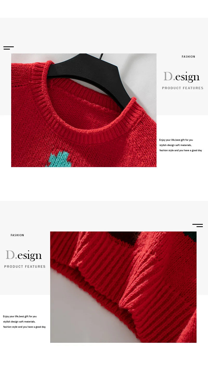 2024 Autumn Winter Women Christmas Tree Pattern Sweaters Casual Knitwear Crew-Neck Pullover Holiday Sweater Woman Pullovers