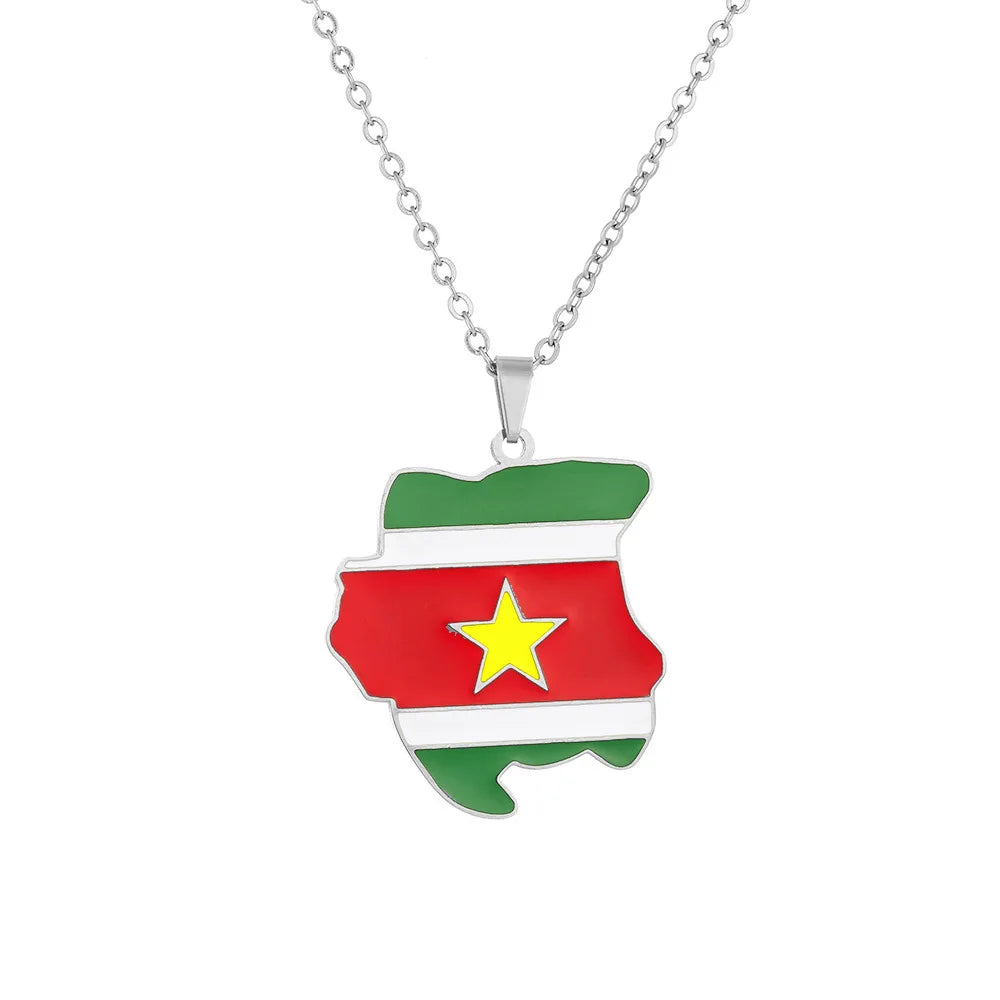 2024 New fashion stainless steel Republic of Suriname map flag necklace for women and men couples ethnic style accessories colla
