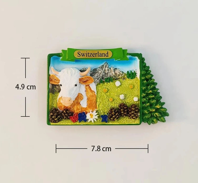Swiss Dairy Cows Hand-painted 3D Fridge Magnets Switzerland Souvenirs Refrigerator Magnetic Stickers Gift