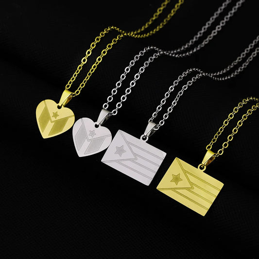 2024 new fashion stainless just wear with love shaped Puerto Rico flag pendant necklace temperament everything collarbone chain