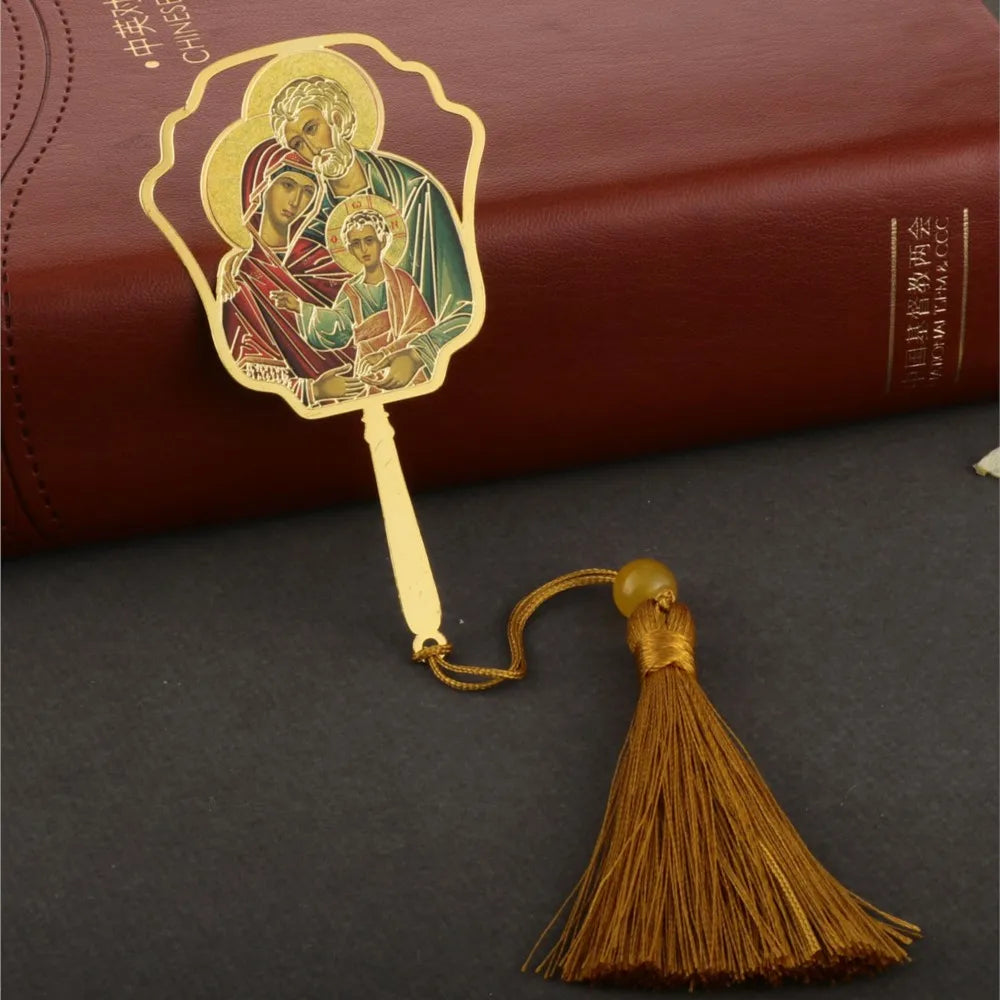 Christian Holy Family Bookmarks Hollow Copper Jesus Christ The Teacher Tassel Bookmark Accessories for Reader Birthday Gift