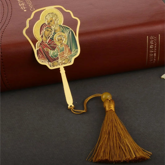 Christian Holy Family Bookmarks Hollow Copper Jesus Christ The Teacher Tassel Bookmark Accessories for Reader Birthday Gift