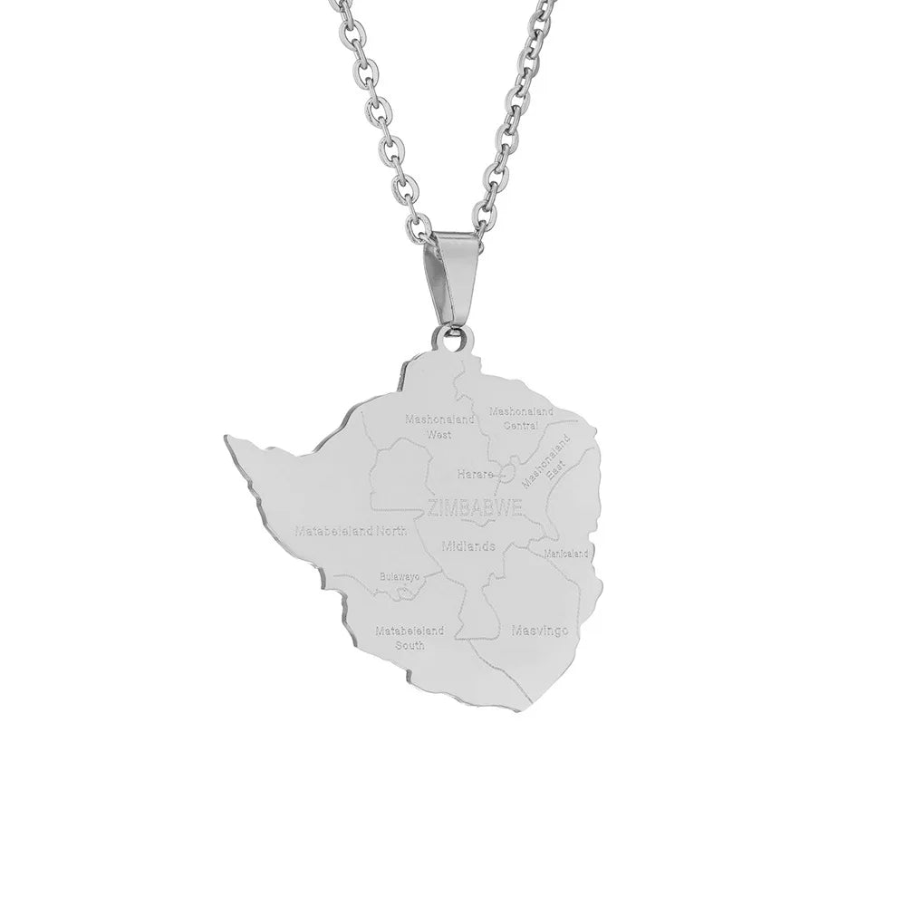 2024 new fashion stainless steel Zimbabwe city with map pendant necklace temperament everything collarbone chain birthday annive
