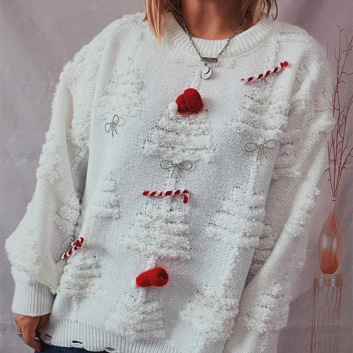 Sueter Mujer 2024 Korean Casual Christmas Ladies Sweater O Neck Spliced Long Sleeves Knitwear Chic Streetwear Pullover X877