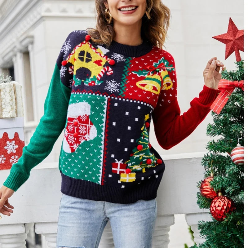 2025 Winter Christmas Women's Sweater Warm Soft Knitwear Female Long Sleeve O Neck Jumper Casual Pullover Top Xmas Look Clothing