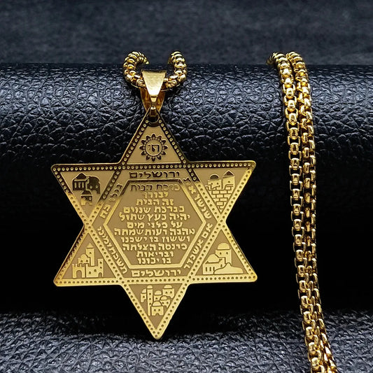 2024 New fashion stainless steel Jewish hexagon symbol pendant clavicle chain temperament everything necklace accessories Annive