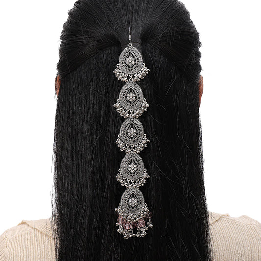 Vintage Luxury Rhinestone Water Drop Hair Ornaments Retro Silver Color Long Tassel Headdress Bride Wedding Hair Accessories