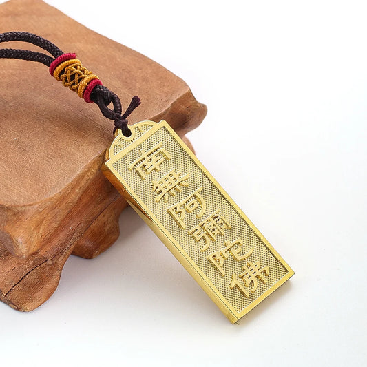 Vintage Namo Amitabha Buddha Pendant Necklace Metal Choker Lucky Amulet Auspicious Buddhism Jewelry Gift for Men Women