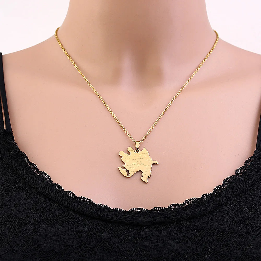 2024 new fashion stainless just Azerbaijan map with city pendant necklace temperament everything collarbone chain birthday anniv