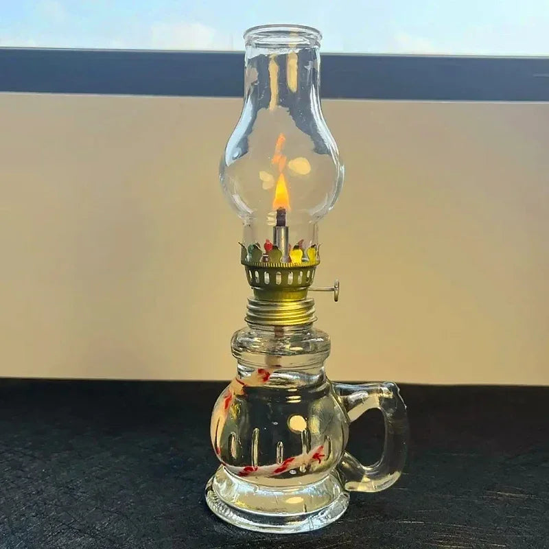 1 Retro Kerosene Candle Holder Windproof Oil Lamp with Glass Cover, Suitable for Emergency Lighting and Indoor Decoration