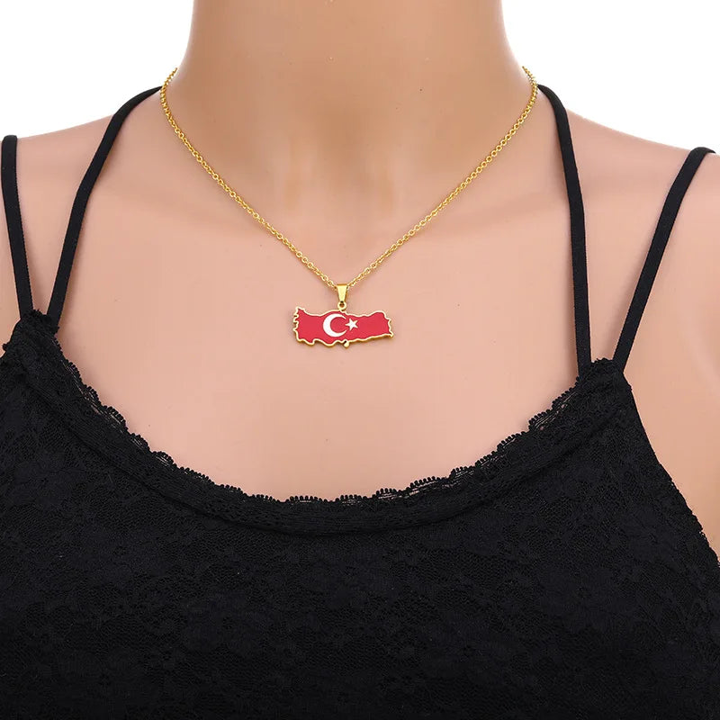 2024 new fashion stainless Gangerchi map pendant necklace temperament everything collarbone chain birthday anniversary gift