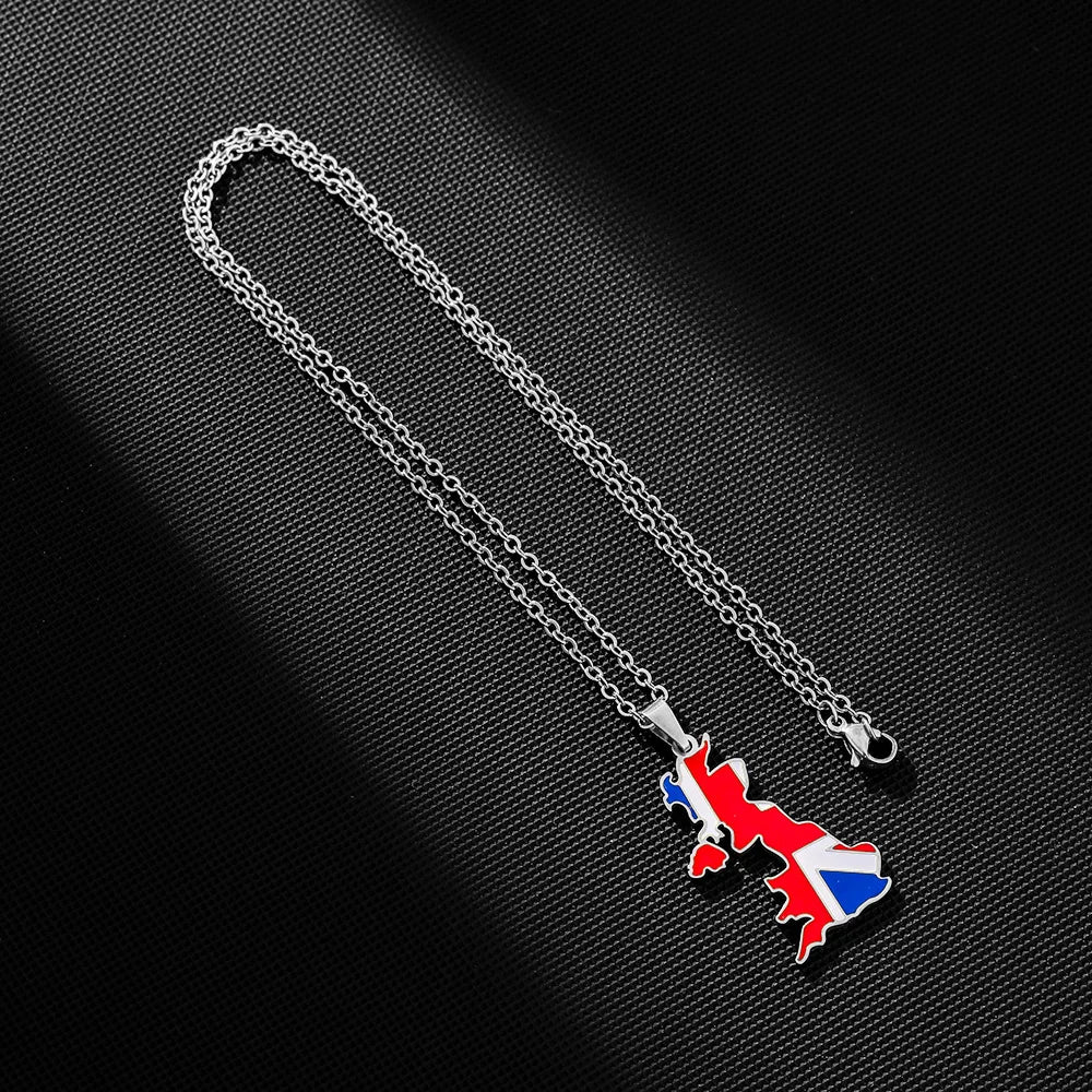 2024 New fashion stainless steel United Kingdom of Great Britain and Northern Ireland map Necklace for women and men couples Eth