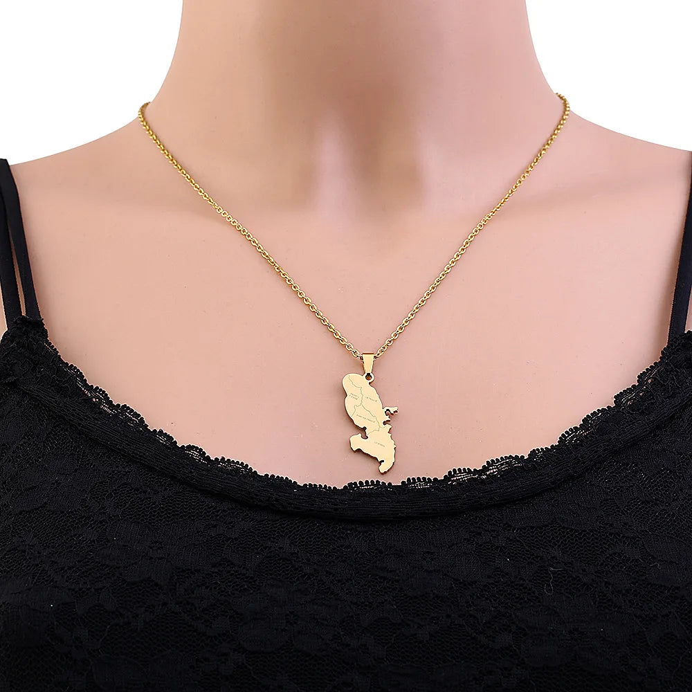 2024 new fashion stainless steel French Martinique map with city pendant necklace temperament everything collarbone chain birthd