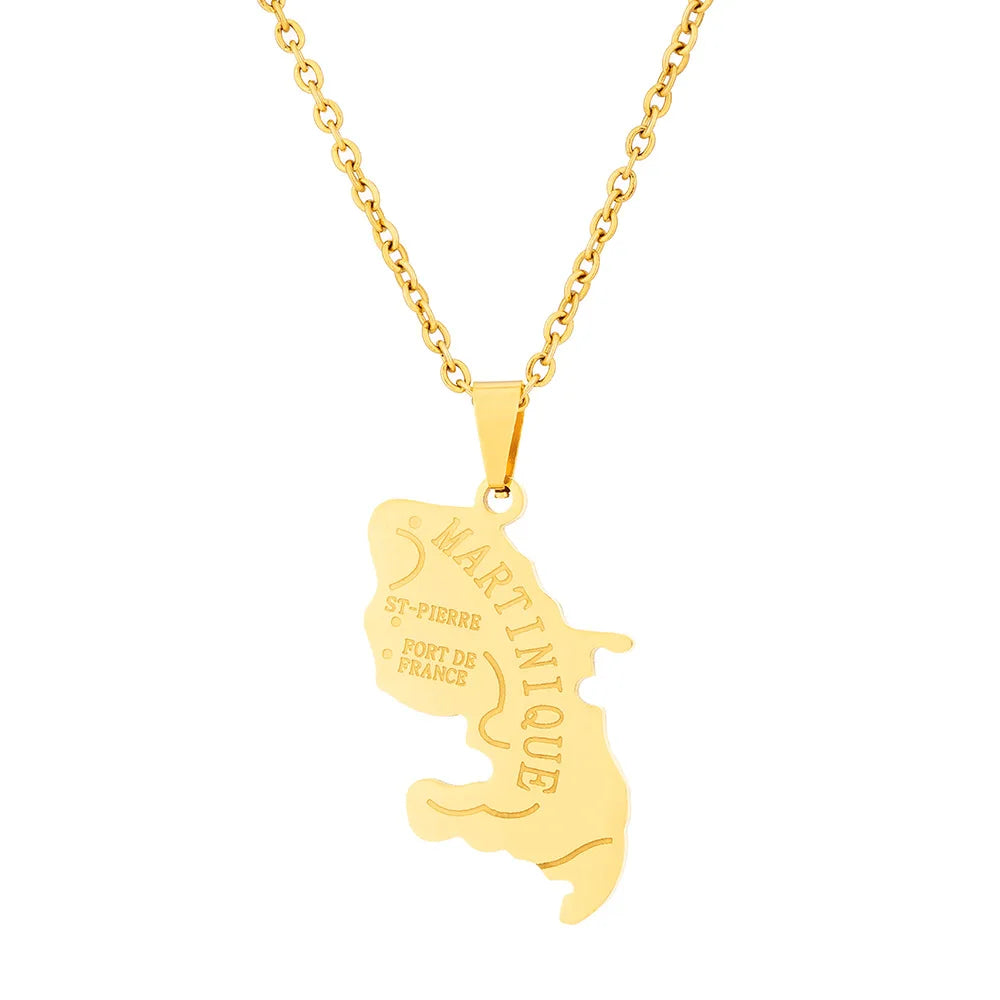 2024 New fashion stainless steel French Martinique map necklace for men and women geometric ethnic style collarbone chain annive