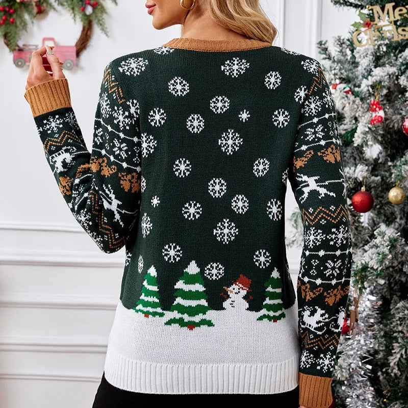 2025 Winter Christmas Women's Knitted Sweater Y2k Style Cute Print Female Knitwear Full Sleeve O Neck Warm Soft Jumper Xmas Look