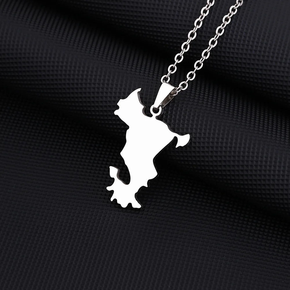 2024 New fashion French Mayotte map necklace for men and women geometric titanium steel pendant national style collarbone chain