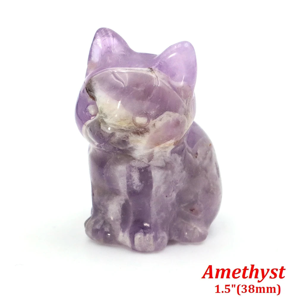 1.5" Cat Figurine Natural Stone Crystal Hand-carved Crystal Animal Statue Chakra Gem DIY Animal Handicrafts Artworks Home Decor