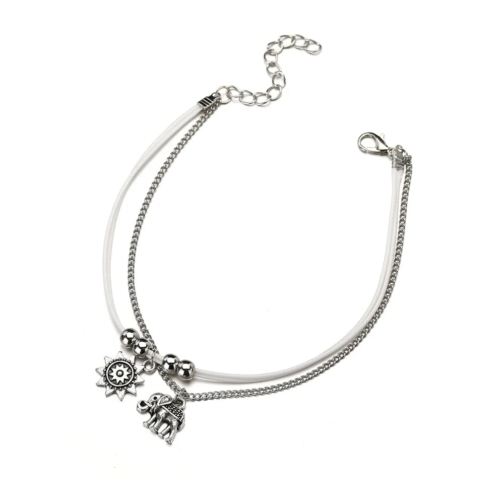 Vintage Star Elephant Bracelet For Women Boho Pendent Double Layer Anklet Bohemian Foot Jewelry Gift Drop Shipping
