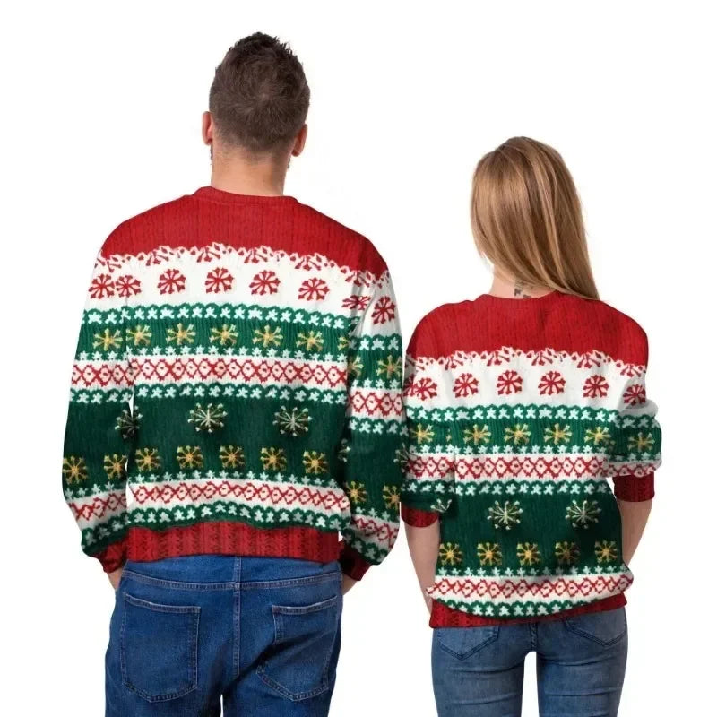 2024 Christmas Couples Sweatshirts Snowman Christmas Tree Pattern Costume Pullovers Winter Jumpers Warm Thicken Streetwear