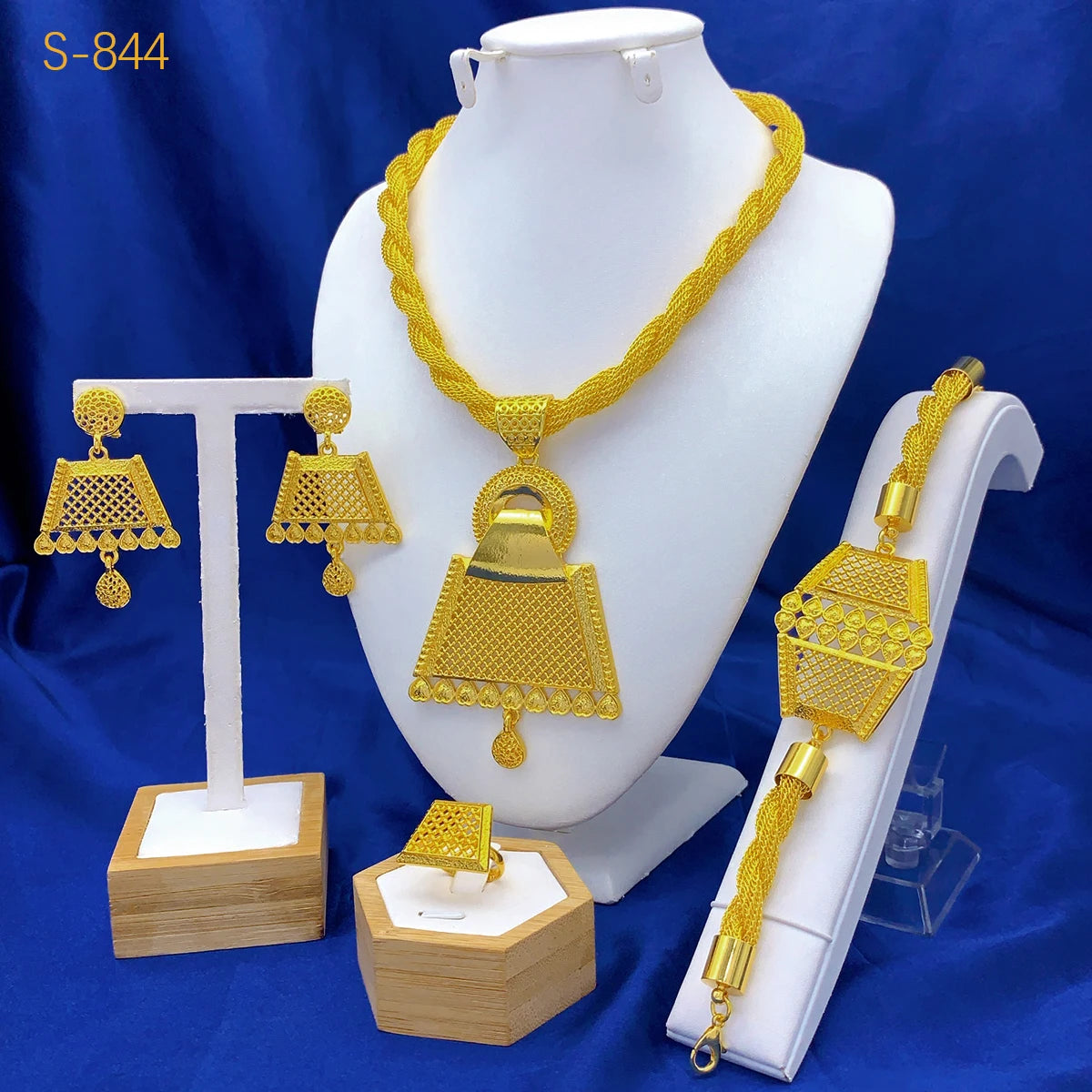 Luxury Indian Dubai Irregular Necklace And Earrings Jewelry Sets For Women Ethiopian Bridal 24k Gold Color Set Wedding