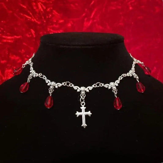 Vampire Bite Chokers Blood Drips Cross Necklace Romantic Gothic Victorian Gorgeous Jewelry Fashion Women Halloween Party Gift
